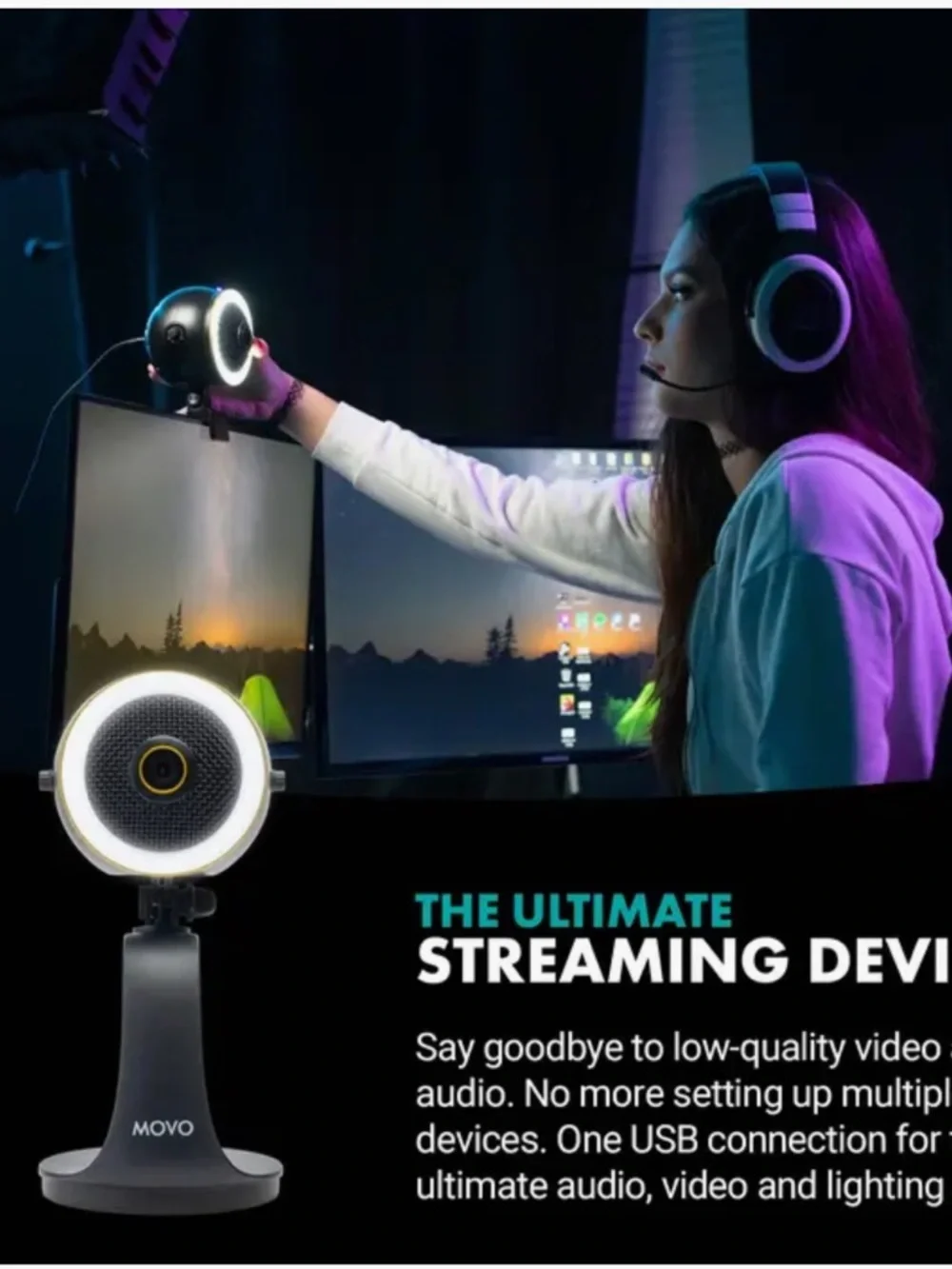 WebMic HD Pro - All-in-One Streaming Webcam, Microphone and LED Ring Light